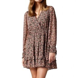 Ever New Floral Mini Dress Long Sleeve Boho Ruffle V Neck Smocked Waist